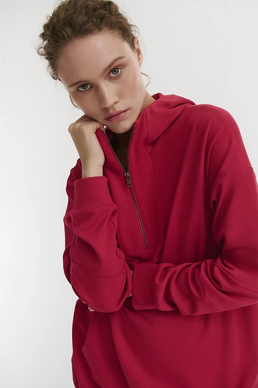 Худи на молнии со вставками (Трикотаж Punto Milano арт.1205 Красный 67% вискоза, 28% п/э, 5% эластан; Размер: S)