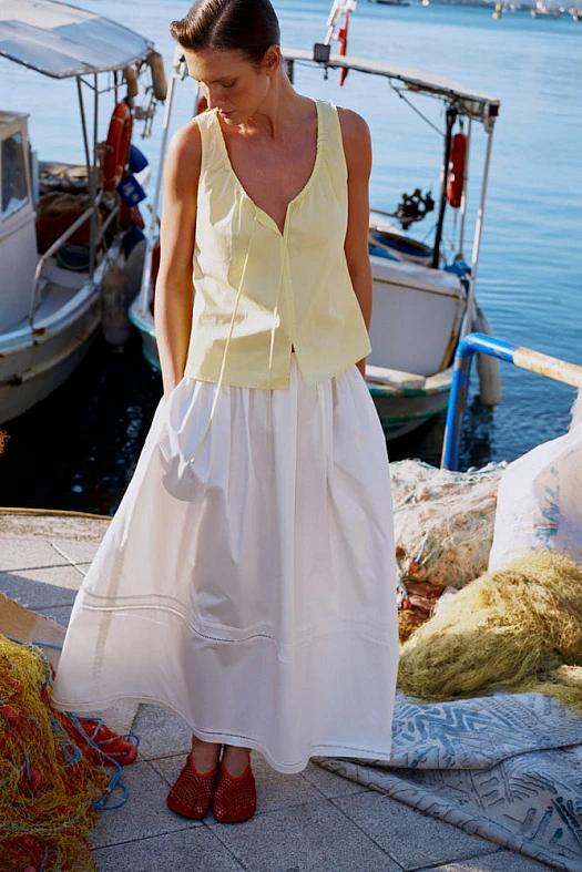 Юбка миди из хлопка с кружевной тесьмой (Хлопок с лиоцеллом арт.1685 Белый 52% хлопок, 48% лиоцелл; Размер: L)