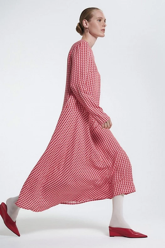 GS Платье с асимметричной деталью (Вискоза струящаяся арт.1552 Красный/розовый/белый 100% вискоза; Размер: XXS)