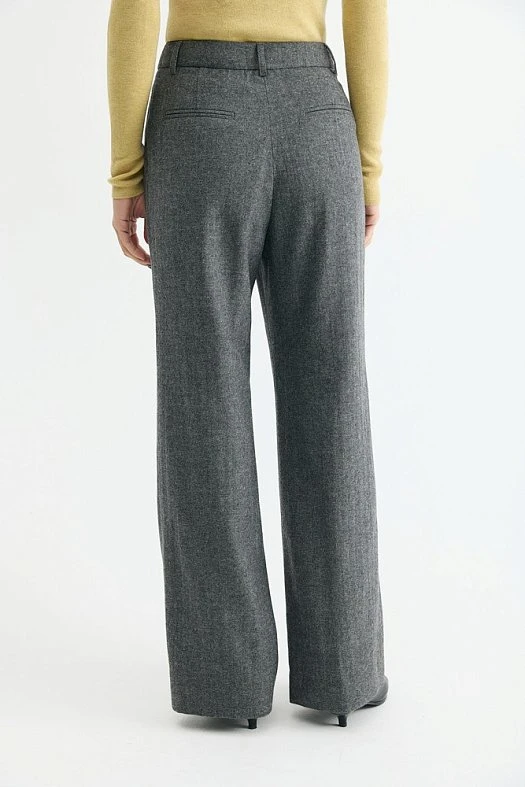 Брюки широкие из итальянской шерсти (Шерсть с вискозой арт.1949 Темно-серый 50% шерсть, 20% вискоза, 25% п/э; Размер: M)
