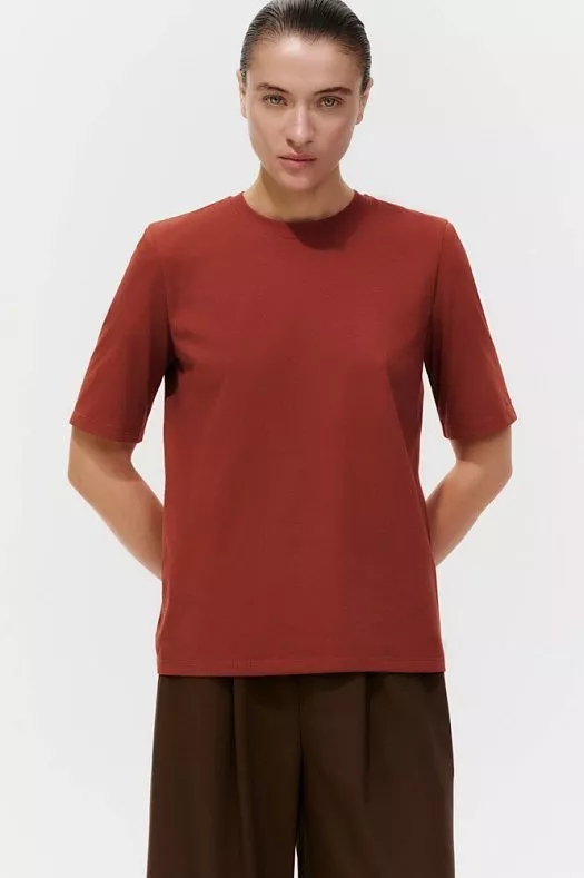 Футболка базовая с удлиненным рукавом (Трикотаж тонкий арт.1754 Кирпичный 95% хлопок, 5% эластан; Размер: XL)