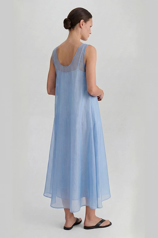 Платье миди А - силуэта из органзы (50% тенсел, 50% нейлон Голубой; Размер: L)