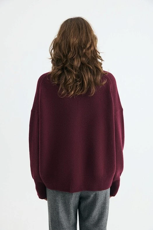 Свитер оверсайз с высоким воротником из шерсти (100% шерсть Бордовый; Размер: XS-S)