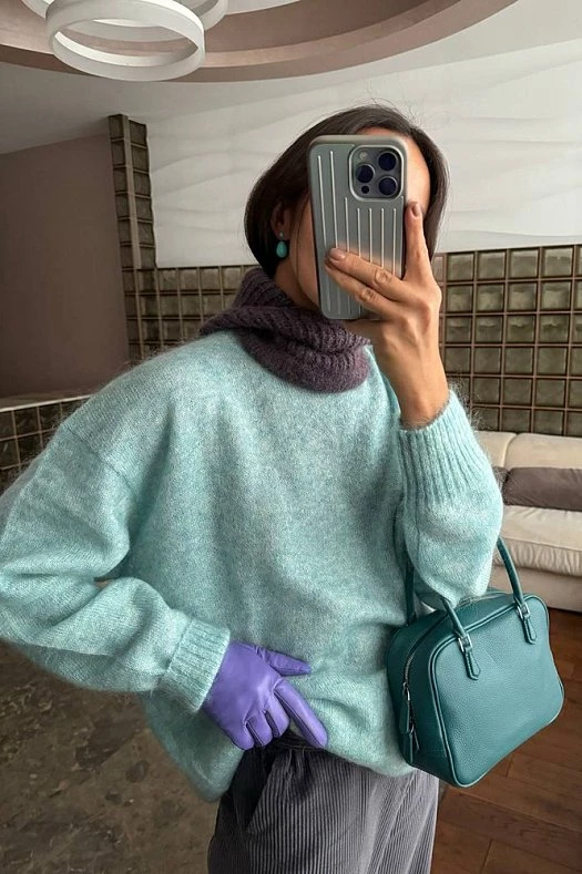 Свитер оверсайз из мохера (54% мохер, 16% шерсть, 30% нейлон Мятный; Размер: M-L)