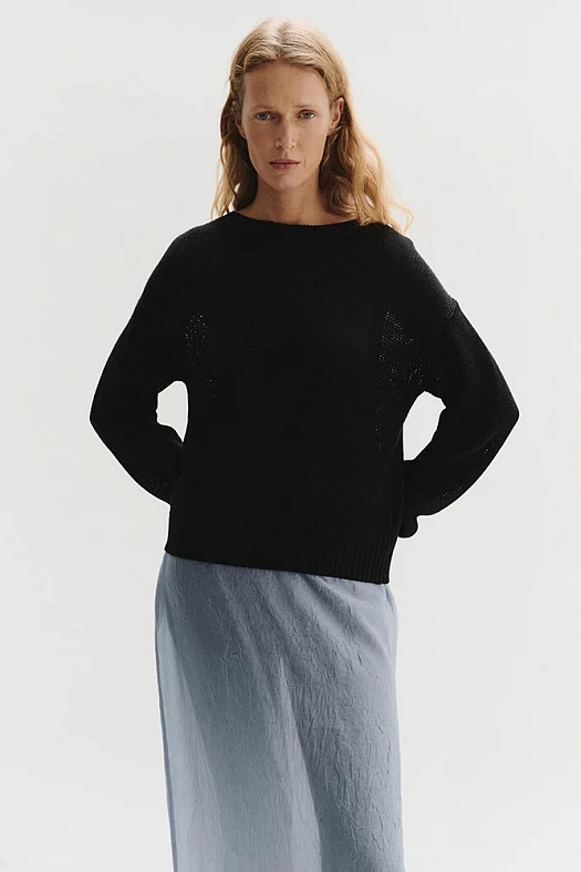 Джемпер базовый из льна и вискозы (55% лен, 45% вискоза Черный; Размер: M-L)