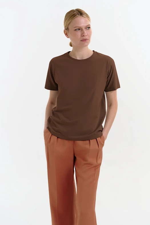 Футболка со смещённым плечевым швом (Рибана арт.1701 Коричневый 95% хлопок, 5% эластан; Размер: S)