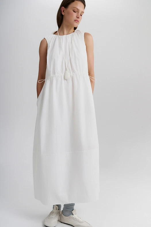 Платье миди из хлопка Pima (Хлопок пима арт.2003 Белый 100% хлопок; Размер: L)