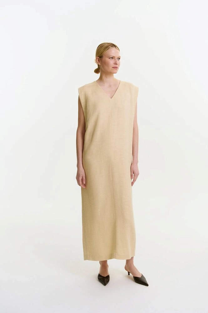 Платье макси прямое со льном