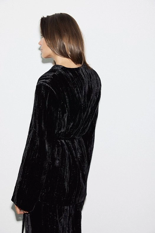 Жакет из жатого бархата (Бархат фактурный арт.1962 Черный 79% вискоза, 21% нейлон; Размер: S)