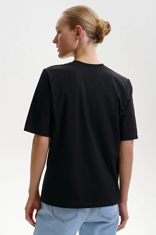 Футболка базовая с удлиненным рукавом (Трикотаж тонкий бамбук арт.1533 Черный 50% бамбук, 45% хлопок, 5% эластан; Размер: M)