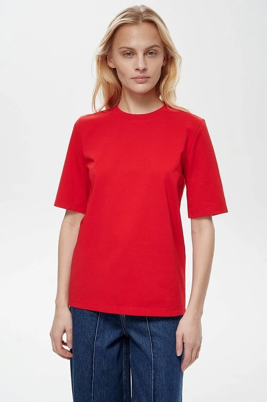 Футболка базовая с удлиненным рукавом (Трикотаж тонкий арт.1845 Красный 80% хлопок, 20% п/э; Размер: S)