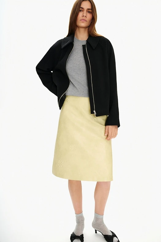 Пальто укороченное из шерсти с кашемиром (Драп гладкий с кашемиром арт.313 Черный 90% шерсть, 10% кашемир; Размер: S)