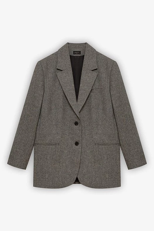 Жакет оверсайз однобортный из шерсти (50% шерсть, 50% п/э Серый; Размер: S)