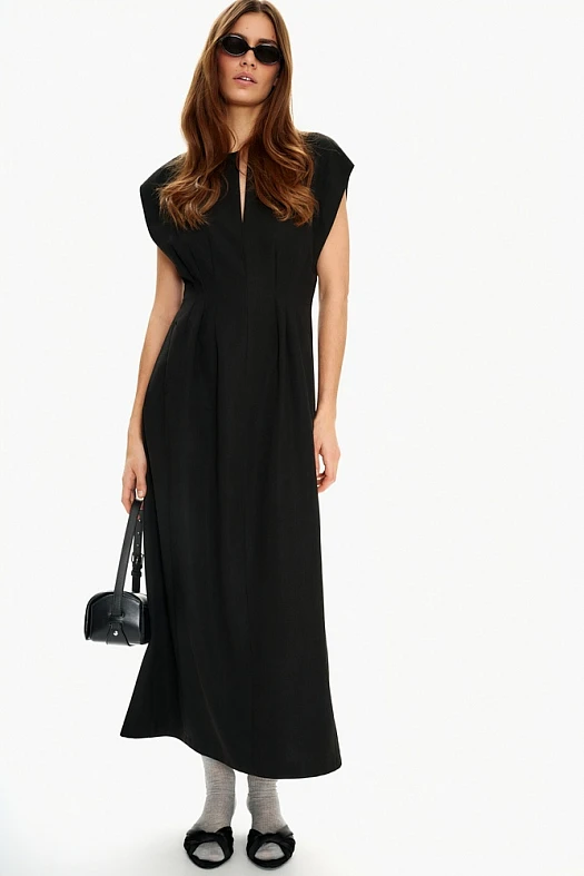 Платье миди без рукава (Вискоза плотная арт.1988 Черный 50% вискоза, 43% п/э, 7% эластан; Размер: M)