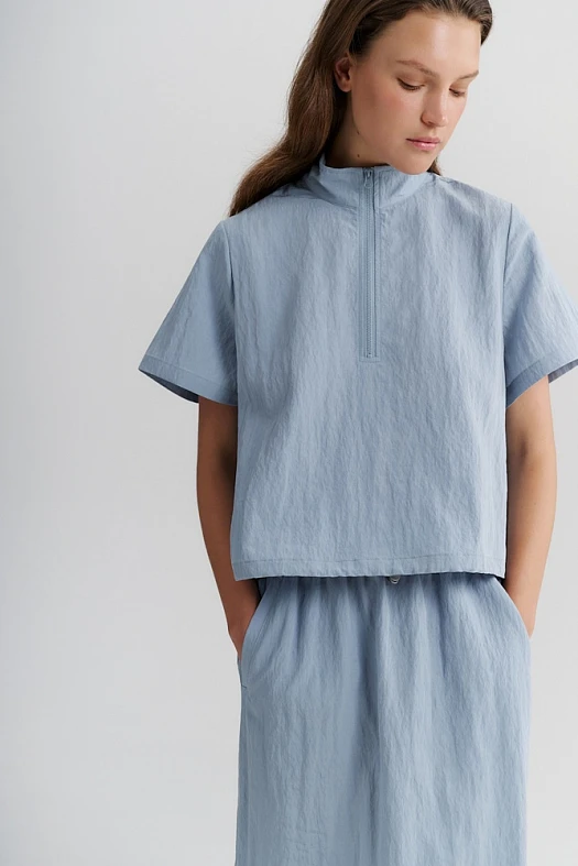 Топ на молнии с коротким рукавом (88% лиоцелл, 12% п/э Голубой; Размер: XS-S)