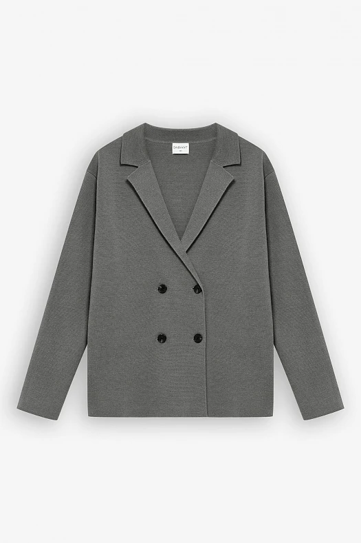 Жакет вязаный с мерсиризованной шерстью (30% тенсел, 20% шерсть мерсеризованная, 50% акрил антипиллинг Темно-серый; Размер: M-L)