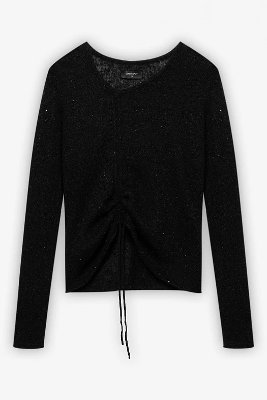 Джемпер-паутинка с кулиской из альпака и мериноса (30% альпака, 30% шерсть, 40% нейлон Черный; Размер: XXS)