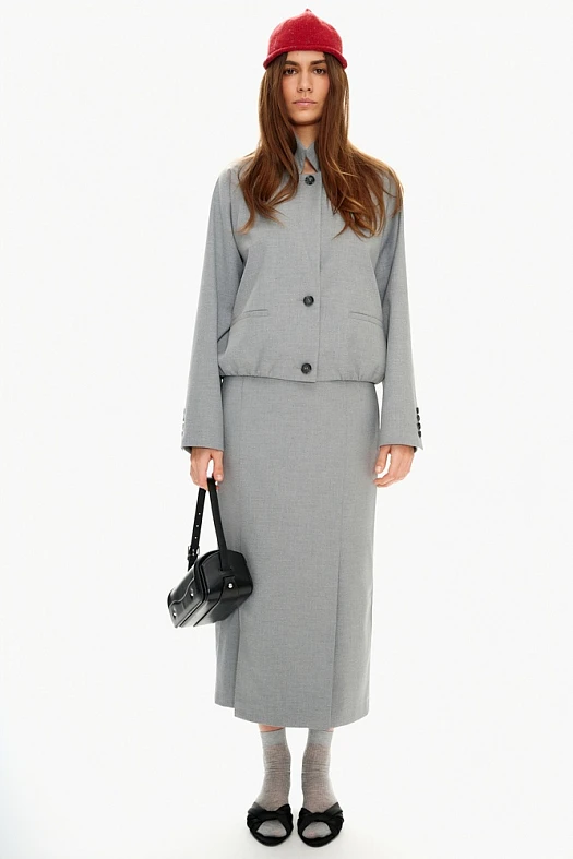 Юбка миди прямого силуэта (Вискоза стрейч арт.1989 Светло-серый 67% вискоза, 28% п/э, 5% эластан; Размер: XL)