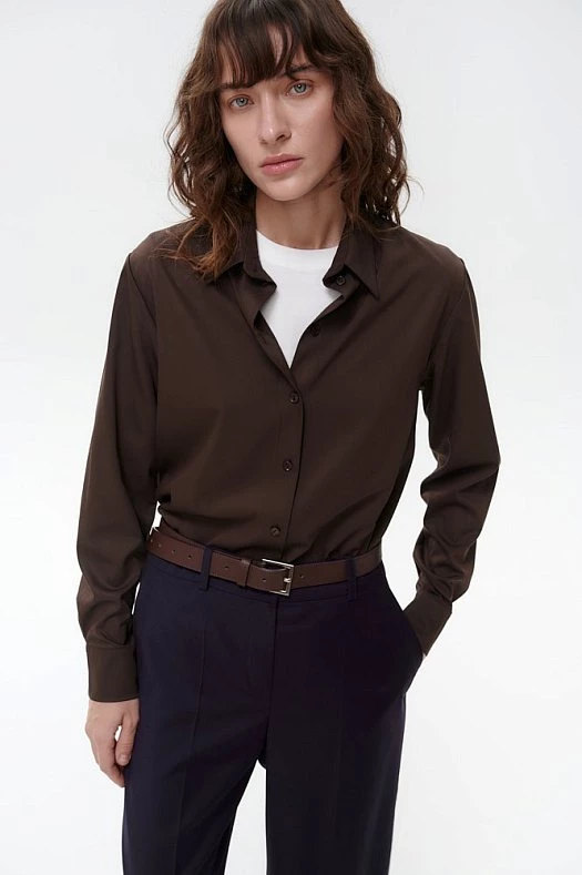 Рубашка классика бамбук (Вискоза бамбук арт.1837 Шоколадный 70% бамбук, 26% хлопок, 4% п/э; Размер: XS)