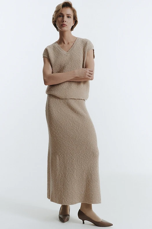 Юбка фактурная из смесового хлопка (80% хлопок, 20% нейлон Песочный; Размер: L)