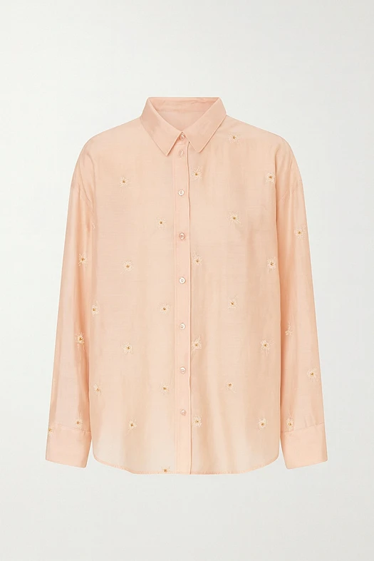 Рубашка полупрозрачная с вышивкой (Тенсел вышивка цветы арт.1998 Розовый 85% тенсел, 15% п/э; Размер: L)