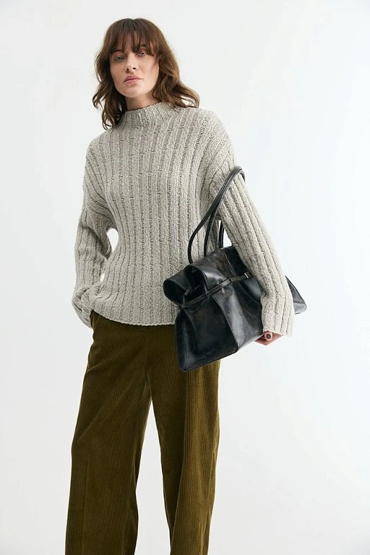 Джемпер крупной вязки из хлопка (100% хлопок Светло-серый; Размер: XS-S)