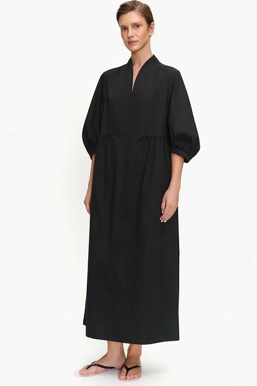 Платье миди А - силуэта из хлопка (Хлопок с лиоцеллом арт.1861 Черный 52% хлопок, 48% лиоцелл; Размер: L)