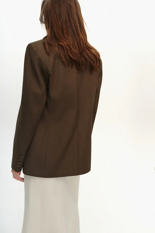 Жакет однобортный из ткани со льном (30% лен, 24% тенсел, 42% п/э, 4% эластан Коричневый; Размер: L)