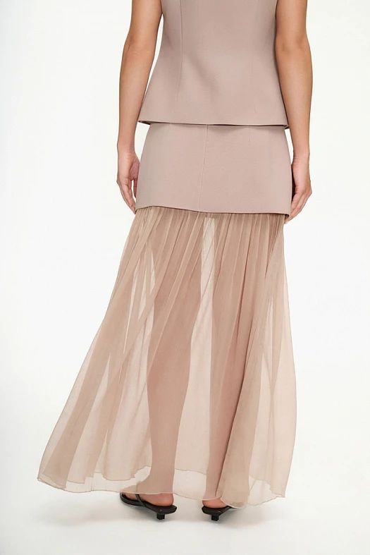 Юбка макси двойная из вискозы крэш (Вискоза стрейч арт.1907 Кофейный 67% вискоза, 28% п/э, 5% эластан; Размер: L)