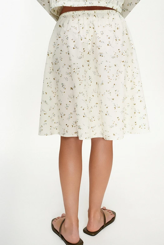 Юбка из хлопка с цветочным принтом (Хлопок принт цветы арт.2048 Молочный 100% хлопок; Размер: L)