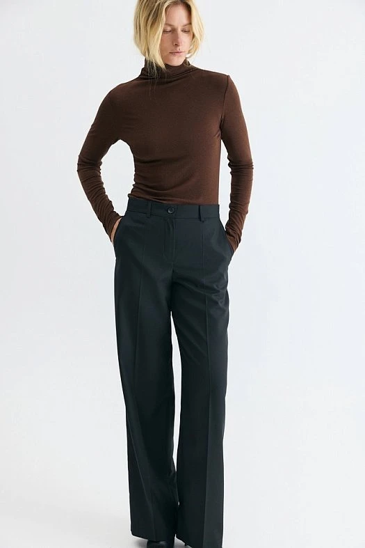 Водолазка базовая с шерстью и кашемиром (Трикотаж тонкий с шерстью и кашемиром арт.1958 Шоколадный 68% тенсел, 14% шерсть, 4% кашемир, 8% ацетат, 6% эластан; Размер: M)