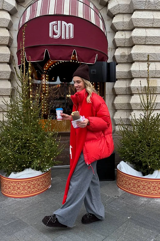 Пуховик укороченный с воротником-стойкой (100% нейлон Красный; Размер: M-L)