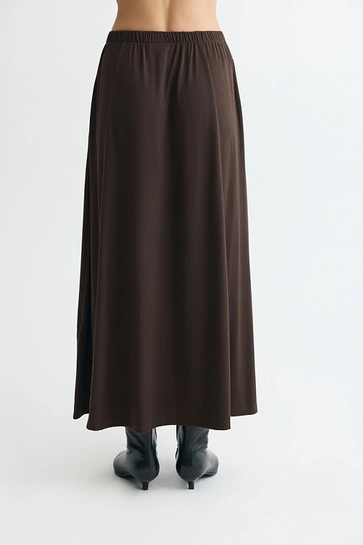 Юбка миди из трикотажа (50% вискоза, 35% нейлон, 15% эластан Коричневый; Размер: S)