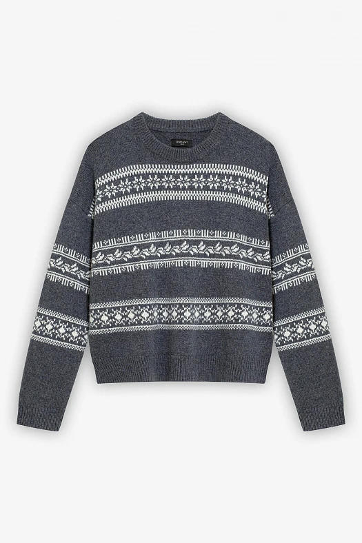 Джемпер из шерсти с орнаментом (100% шерсть Серый меланж; Размер: XS-S)