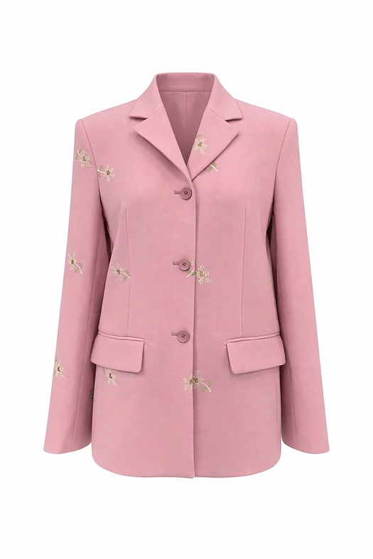 Жакет однобортный с вышивкой (79% вискоза, 17% хлопок, 4% эластан Розовый; Размер: L)
