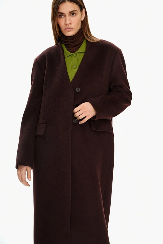 Пальто однобортное из шерсти (100% шерсть Бордовый; Размер: M-L)