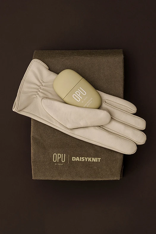 Бокс тепла и заботы DAISYKNIT x OPU (Перчатки кожаные бежевые Daisyknit × OPU; Размер: XS-S)