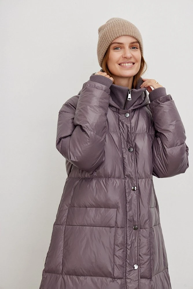 Пуховик с трикотажными деталями