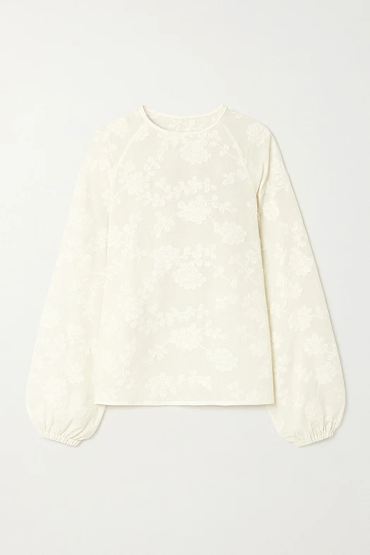 Блуза из полупрозрачной ткани с вышивкой (Ацетат вышивка цветы арт.1822 Белый 43% ацетат, 57% п/э; Размер: L)