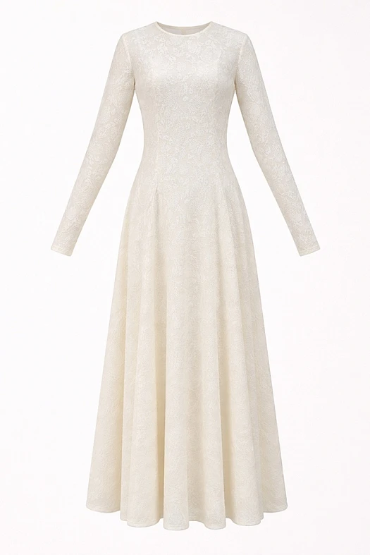 Платье миди приталенное из ажурного трикотажа (20% шерсть, 52% акрил, 28% нейлон Молочный; Размер: L)