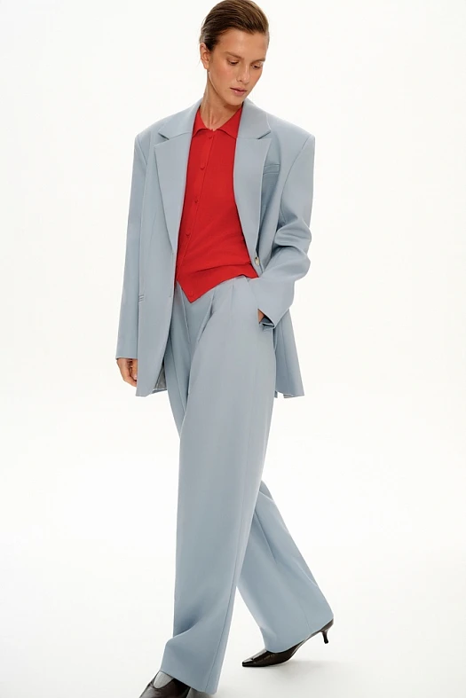 Жакет оверсайз однобортный (Вискоза стрейч арт.1629 Серо-голубой 67% вискоза, 28% п/э, 5% эластан; Размер: M)