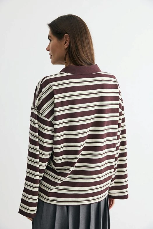 Лонгслив поло в полоску (42% хлопок, 10% вискоза, 48% п/э Бордовый; Размер: XS-S) Лонгслив поло в полоску (42% хлопок, 10% вискоза, 48% п/э Бордовый; Размер: XS-S)