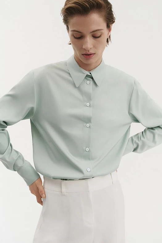 Рубашка классика бамбук (Вискоза бамбук арт.1336 Мятный 70% бамбук, 26% хлопок, 4% п/э; Размер: XS)