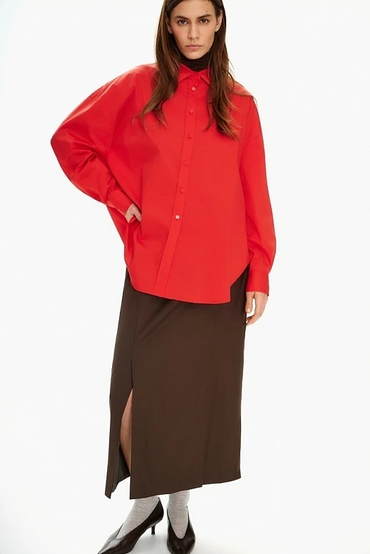 Рубашка базовая из хлопка (65% хлопок, 32% нейлон, 3% эластан Красный; Размер: M-L)