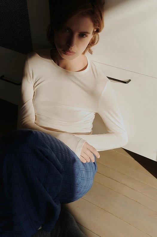 Лонгслив из шерсти (Трикотаж шерстяной арт.1798 Молочный 100% шерсть; Размер: S)