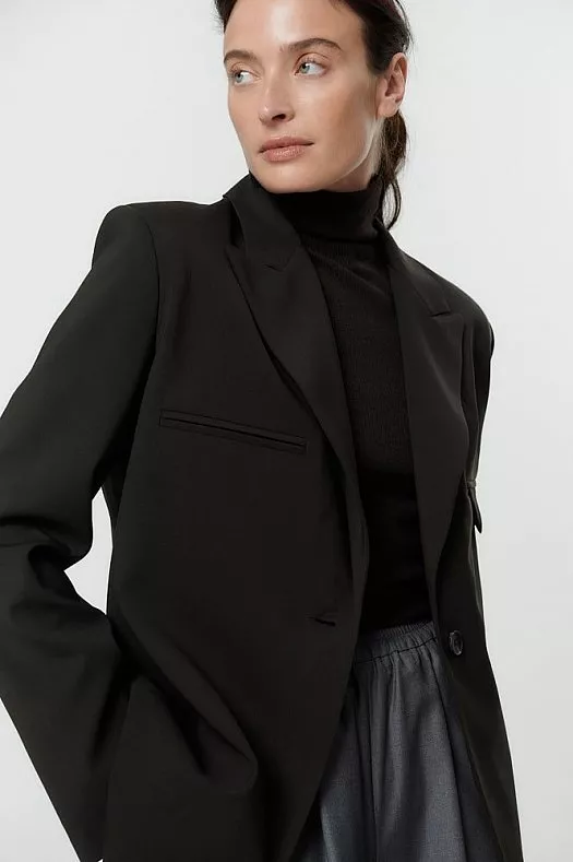 Жакет однобортный из премиальной итальянской шерсти (Шерсть (premium) арт.1764 Шоколадный 98% шерсть, 2% эластан; Размер: L)