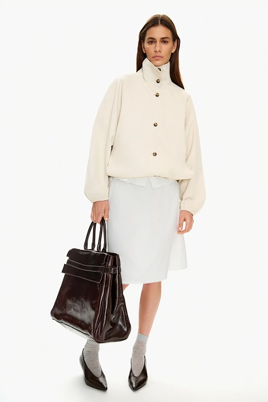 Куртка-бомбер с высоким воротником (Плащевая ткань арт.1242 Молочный 100% п/э; Размер: L)