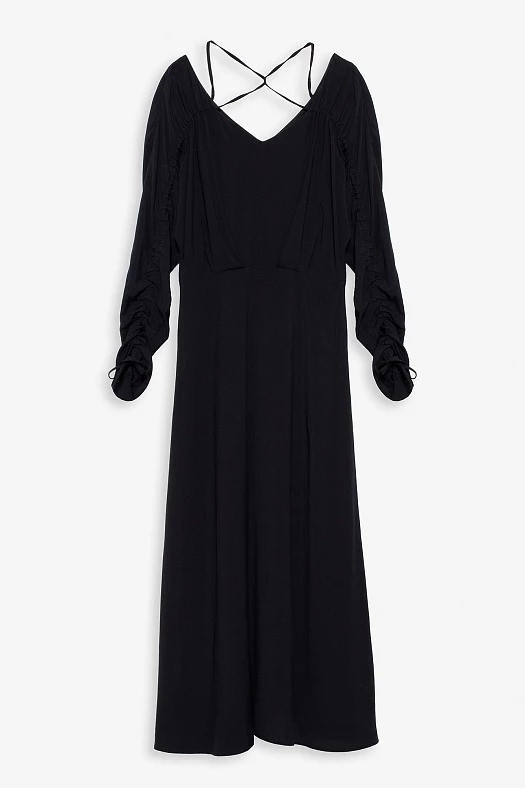 Платье миди с вырезом и тонкими бретелями (Вискоза тонкая арт.1405 Черный 71% вискоза, 29% п/э; Размер: XXS)