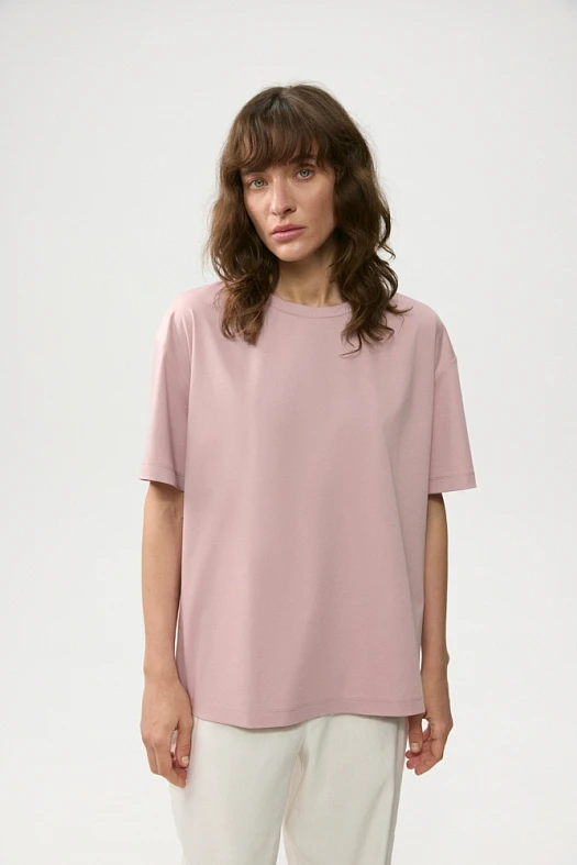 Футболка оверсайз с шёлком (Трикотаж с модалом и шелком арт.1871 Розовый 65% хлопок, 30% модал, 5% шелк; Размер: L)