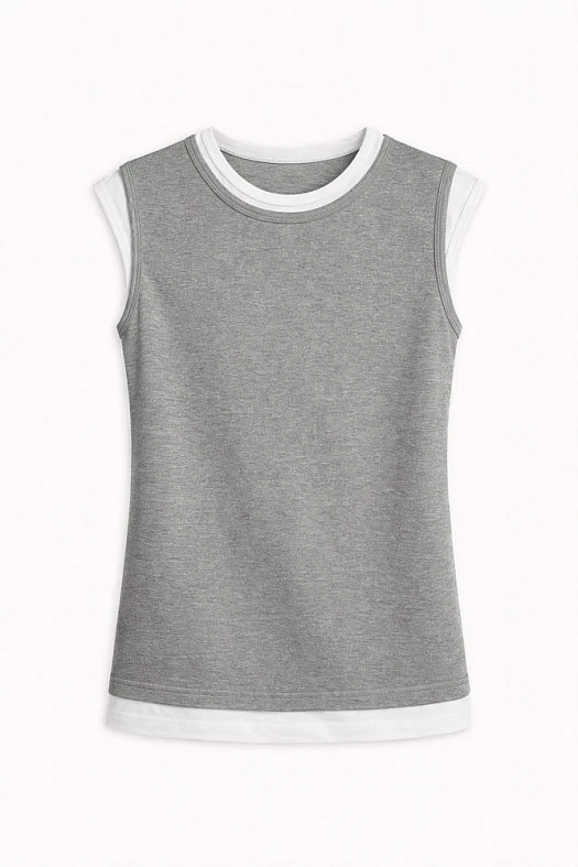 Футболка двойная из трикотажа (Трикотаж тонкий арт.2004 Серый 30% ацетат, 28% хлопок, 37% п/э, 5% эластан; Размер: M)